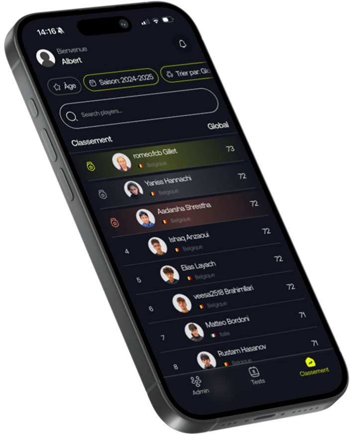 IFREQ app shown on an iPhone — player ranking screen